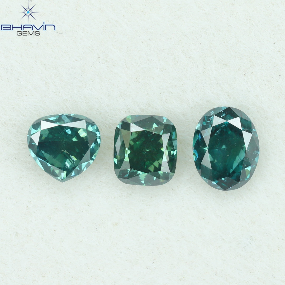 0.34 CT/3 ピース ミックス シェイプ ナチュラル ダイヤモンド グリーン ピンク カラー I1 クラリティ (4.37 MM)