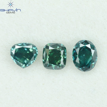 0.34 CT/3 ピース ミックス シェイプ ナチュラル ダイヤモンド グリーン ピンク カラー I1 クラリティ (4.37 MM)