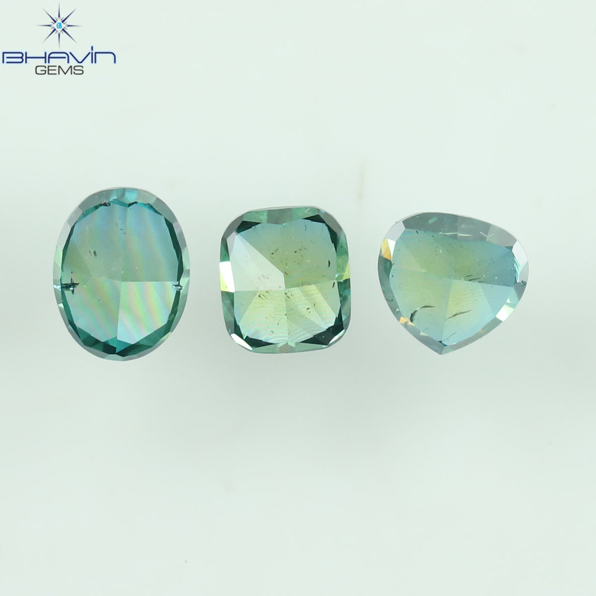 0.34 CT/3 ピース ミックス シェイプ ナチュラル ダイヤモンド グリーン ピンク カラー I1 クラリティ (4.37 MM)
