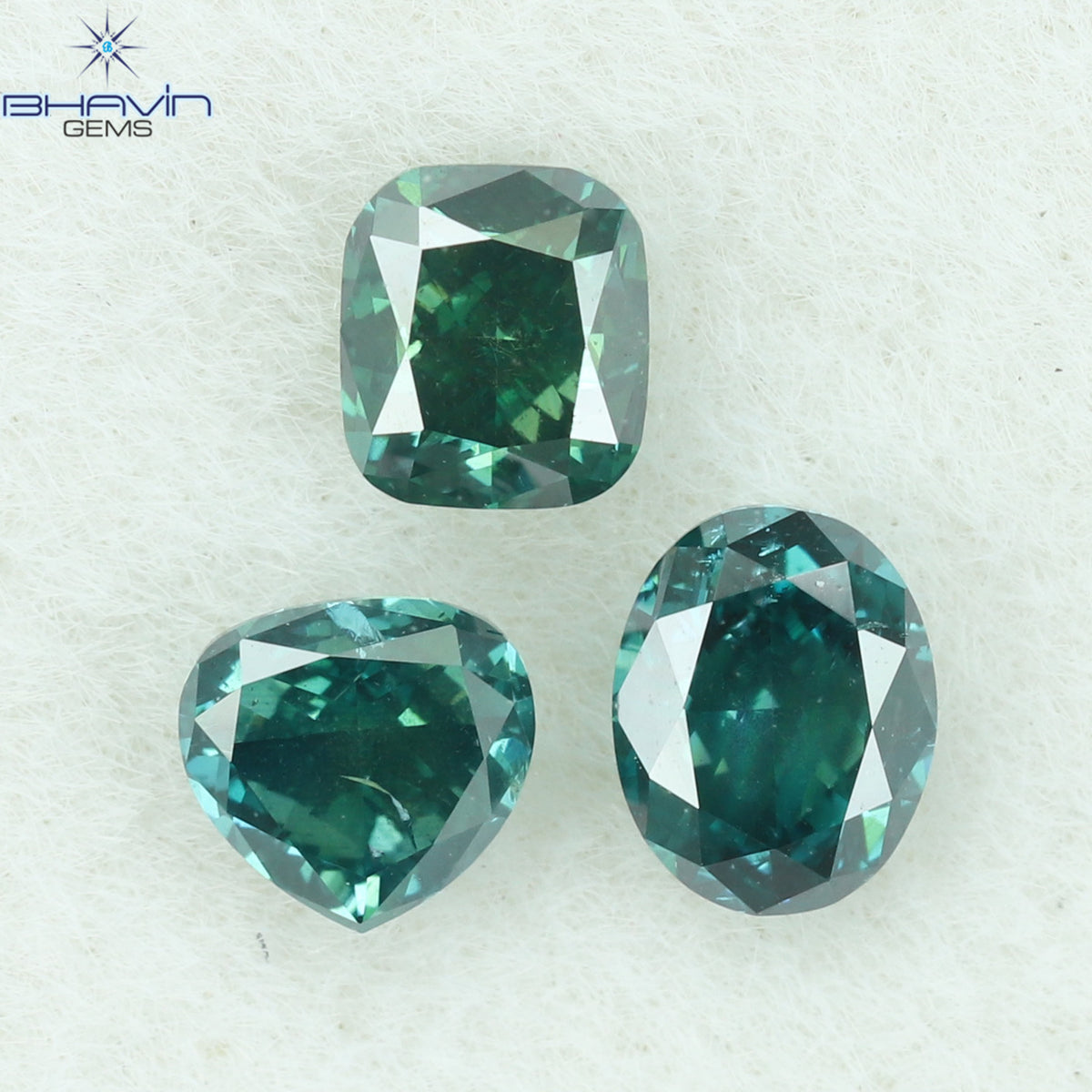 0.34 CT/3 ピース ミックス シェイプ ナチュラル ダイヤモンド グリーン ピンク カラー I1 クラリティ (4.37 MM)