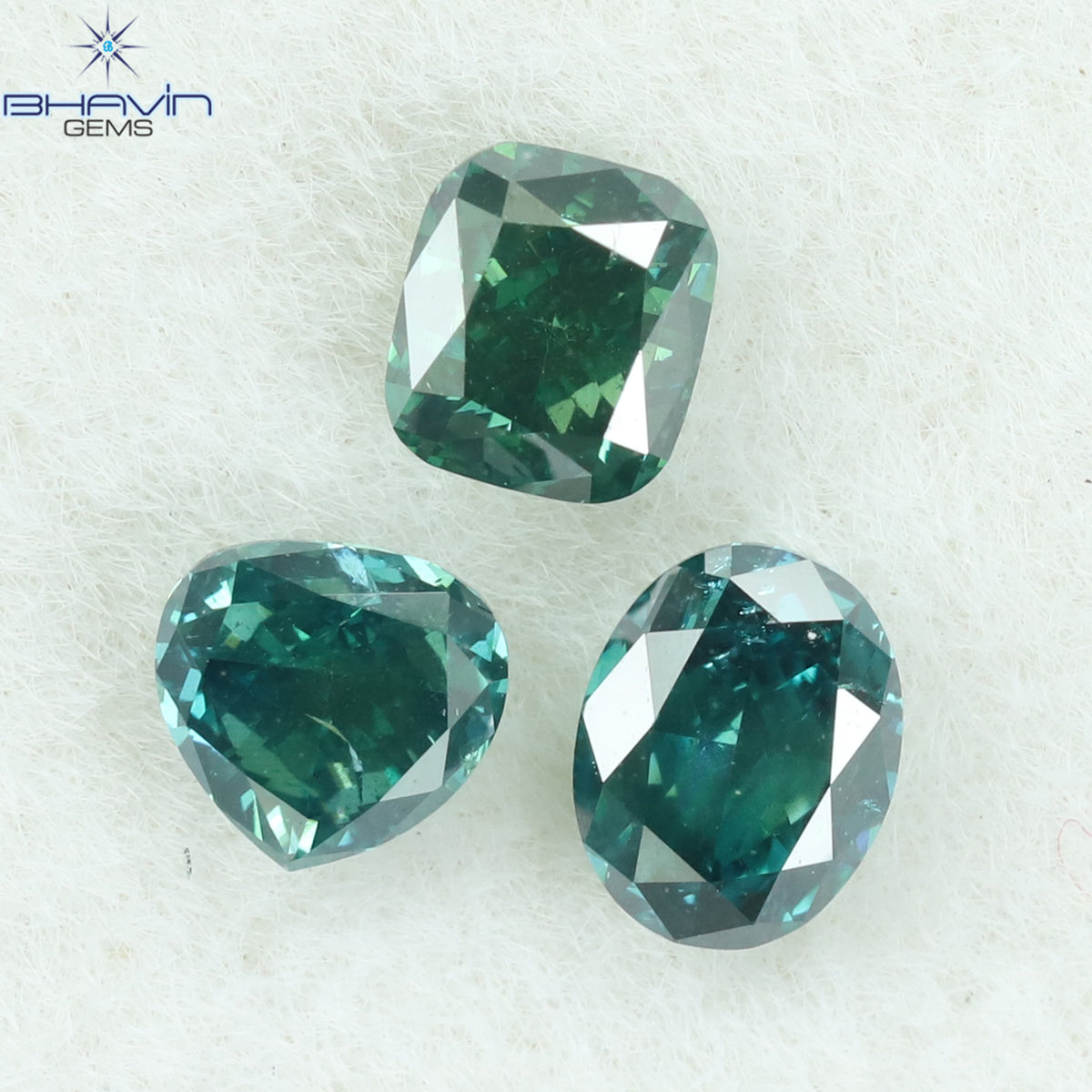 0.34 CT/3 ピース ミックス シェイプ ナチュラル ダイヤモンド グリーン ピンク カラー I1 クラリティ (4.37 MM)