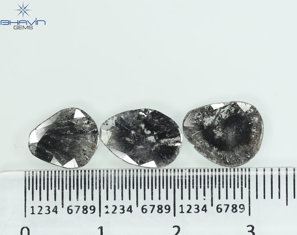 1.32 CT/8 Pcs Slice Shape Natural Diamond Salt And Pepper Color I3 Clarity (5.57 MM)