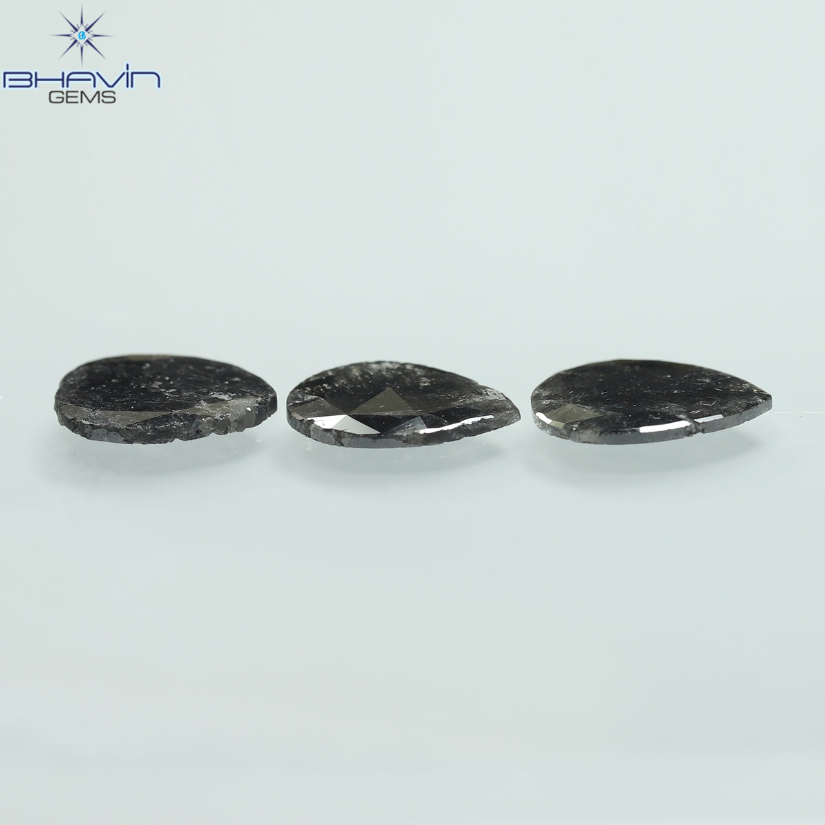 3.41 CT/3 Pcs Natural Pear Slice Diamond Salt and Pepper Color Clarity I3 (11.13 MM)