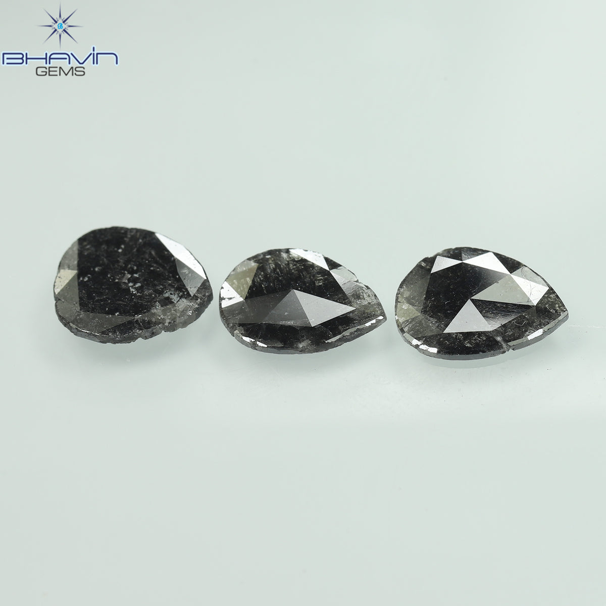 3.41 CT/3 Pcs Natural Pear Slice Diamond Salt and Pepper Color Clarity I3 (11.13 MM)