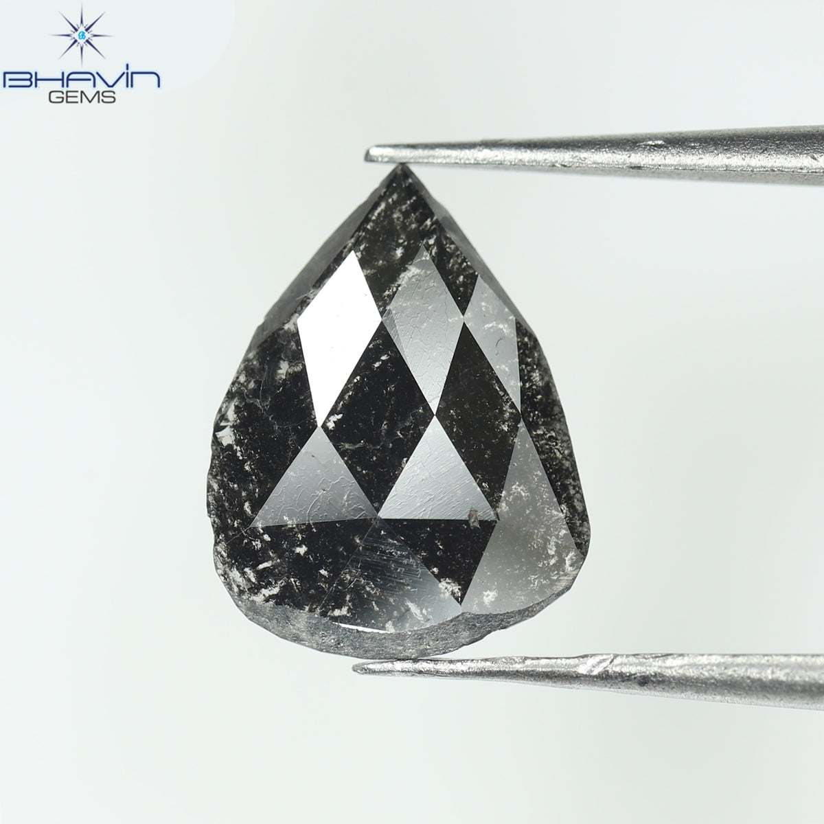 0.78 CT Natural Pear Slice Diamond Salt and Pepper Color Clarity I3 (10.36 MM)