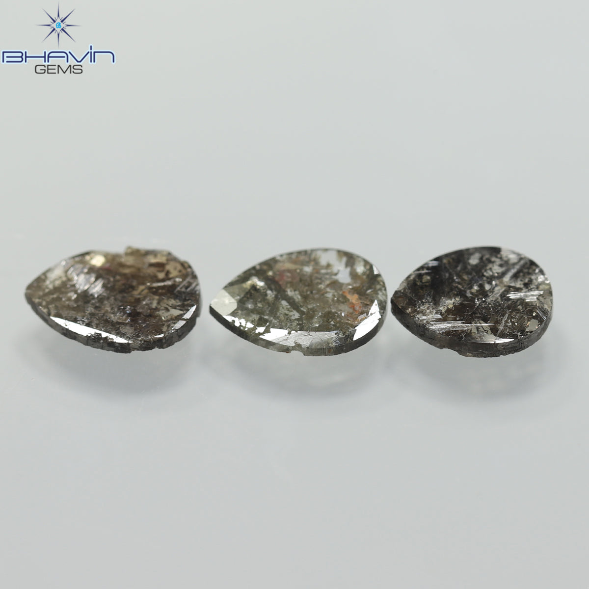 1.75 CT/5 ピース スライス形状 天然ダイヤモンド ソルト アンド ペッパー カラー I3 クラリティ (10.45 MM)