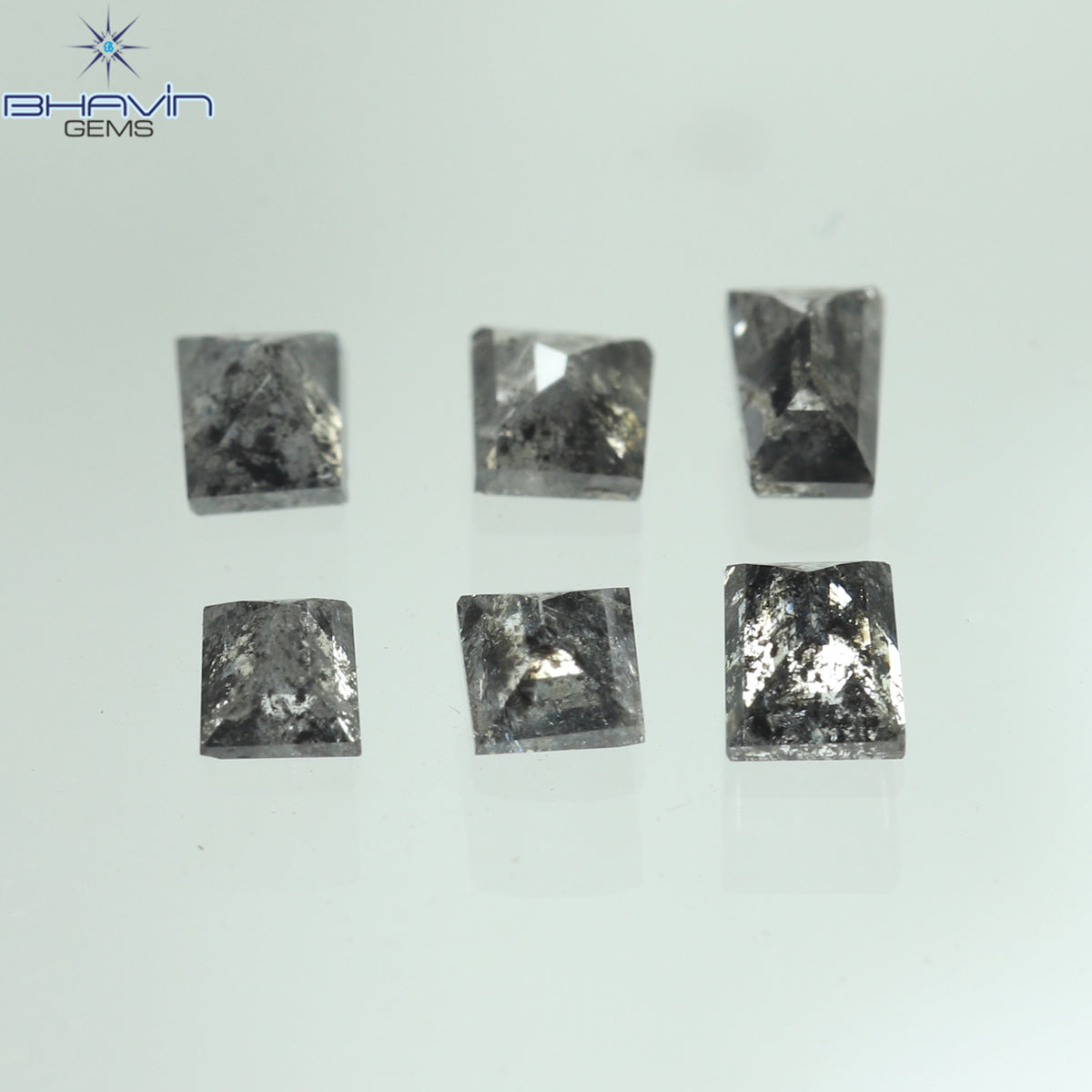 0.64 CT/6 Pcs Natural Square Baguette Diamond Salt and Pepper Color Clarity I3 (3.20 MM)