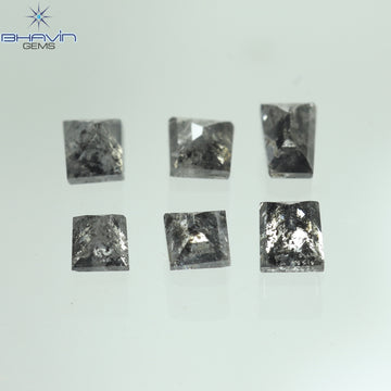0.64 CT/6 Pcs Natural Square Baguette Diamond Salt and Pepper Color Clarity I3 (3.20 MM)