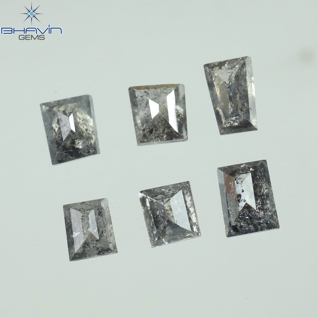 0.64 CT/6 Pcs Natural Square Baguette Diamond Salt and Pepper Color Clarity I3 (3.20 MM)