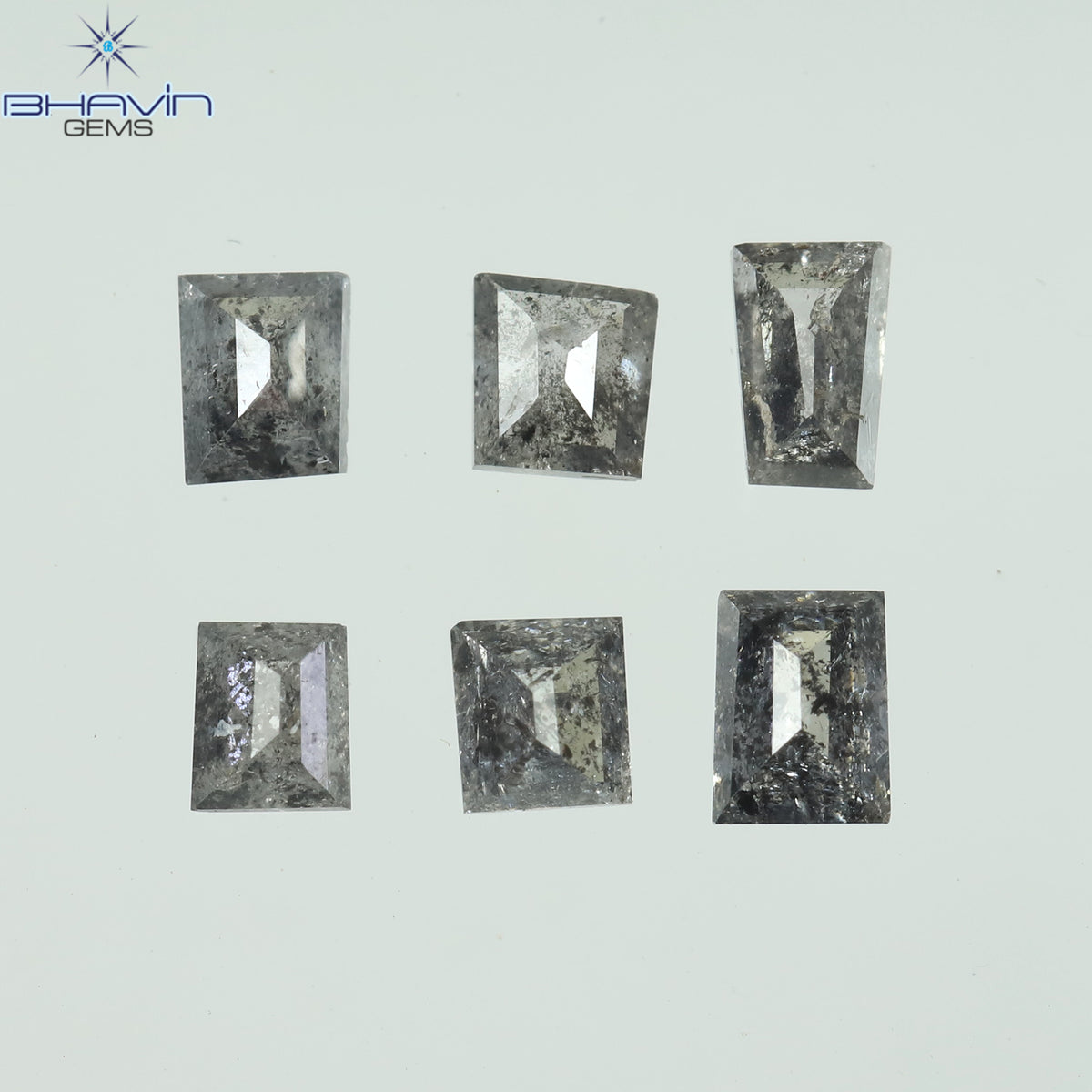 0.64 CT/6 Pcs Natural Square Baguette Diamond Salt and Pepper Color Clarity I3 (3.20 MM)