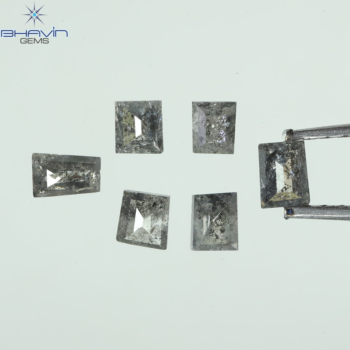 0.64 CT/6 Pcs Natural Square Baguette Diamond Salt and Pepper Color Clarity I3 (3.20 MM)