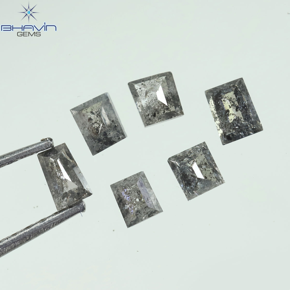 0.64 CT/6 Pcs Natural Square Baguette Diamond Salt and Pepper Color Clarity I3 (3.20 MM)