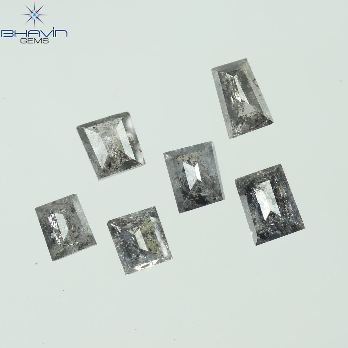0.64 CT/6 Pcs Natural Square Baguette Diamond Salt and Pepper Color Clarity I3 (3.20 MM)