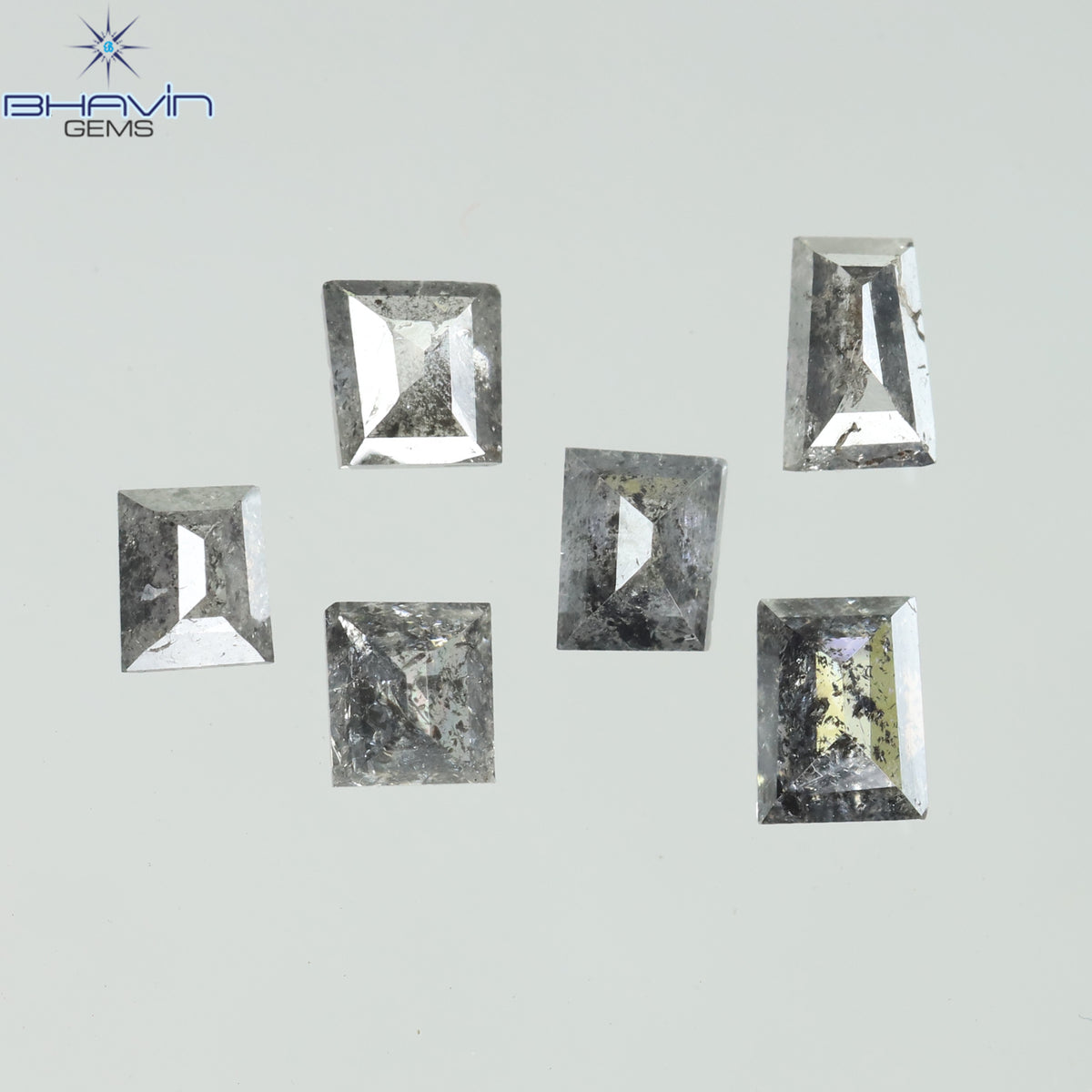0.64 CT/6 Pcs Natural Square Baguette Diamond Salt and Pepper Color Clarity I3 (3.20 MM)