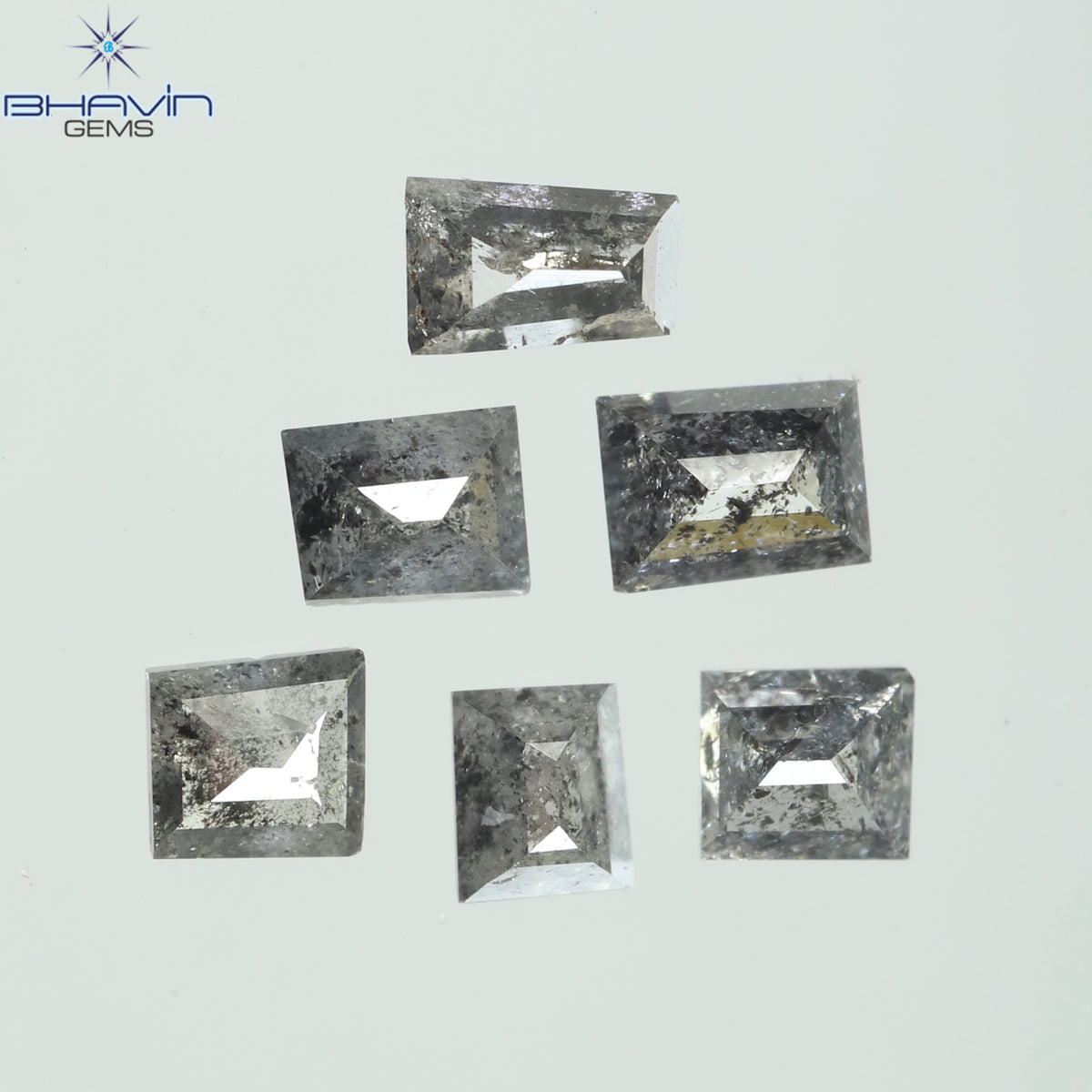 0.64 CT/6 Pcs Natural Square Baguette Diamond Salt and Pepper Color Clarity I3 (3.20 MM)