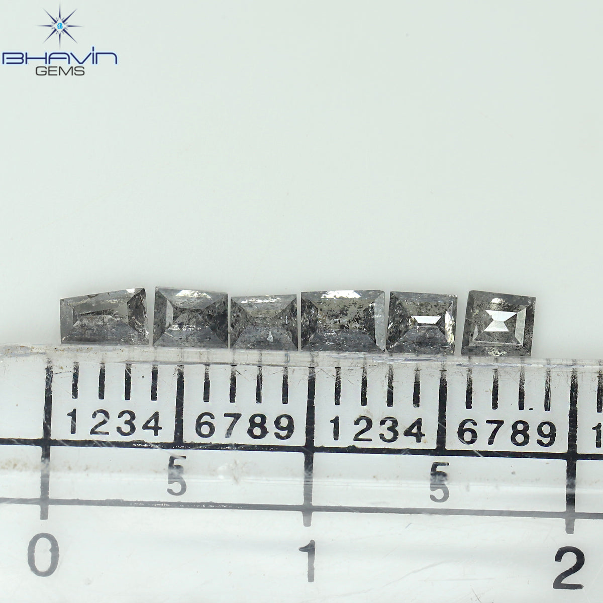 0.64 CT/6 Pcs Natural Square Baguette Diamond Salt and Pepper Color Clarity I3 (3.20 MM)