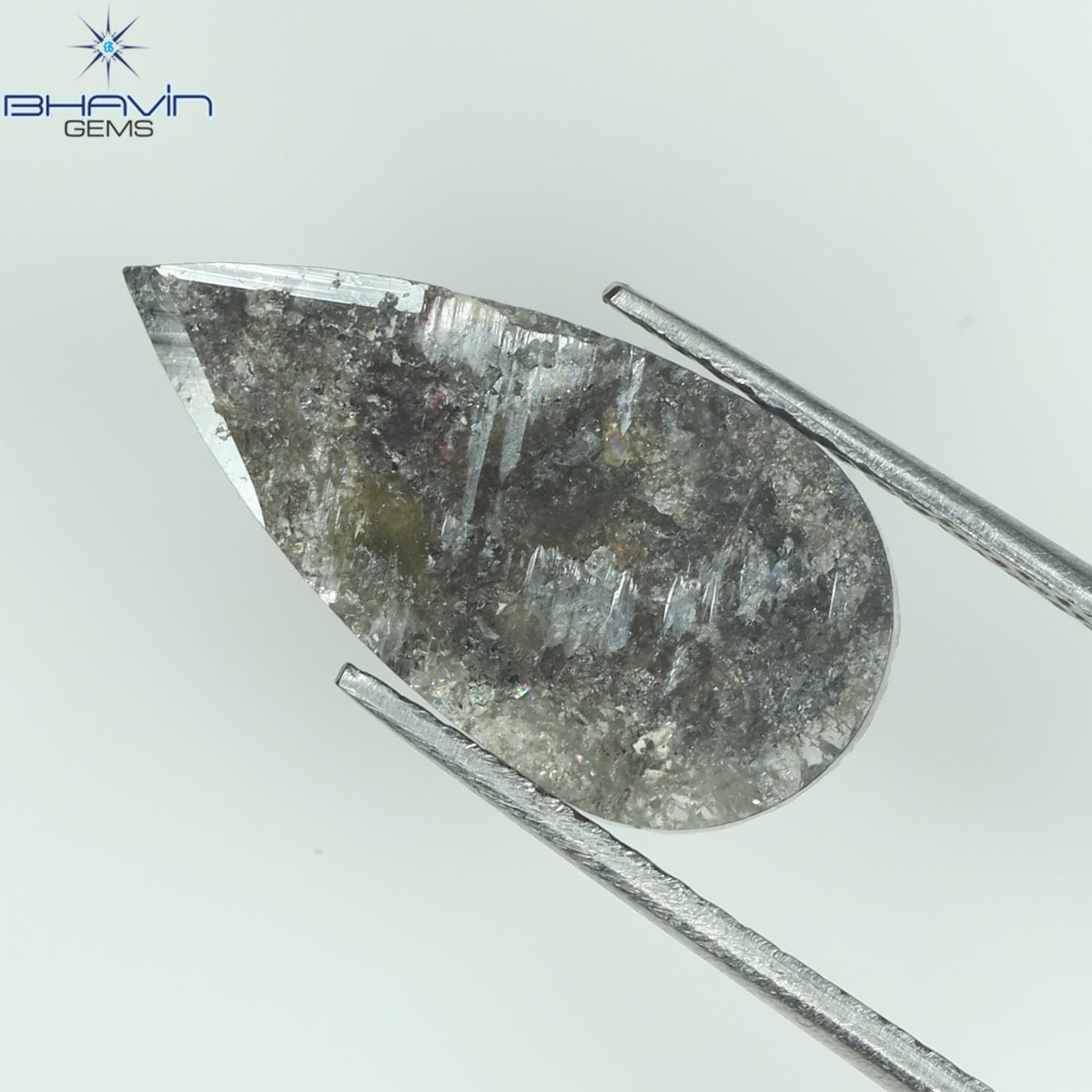 1.98 CT Natural Pear Slice Diamond Salt and Pepper Color Clarity I3 (16.50 MM)