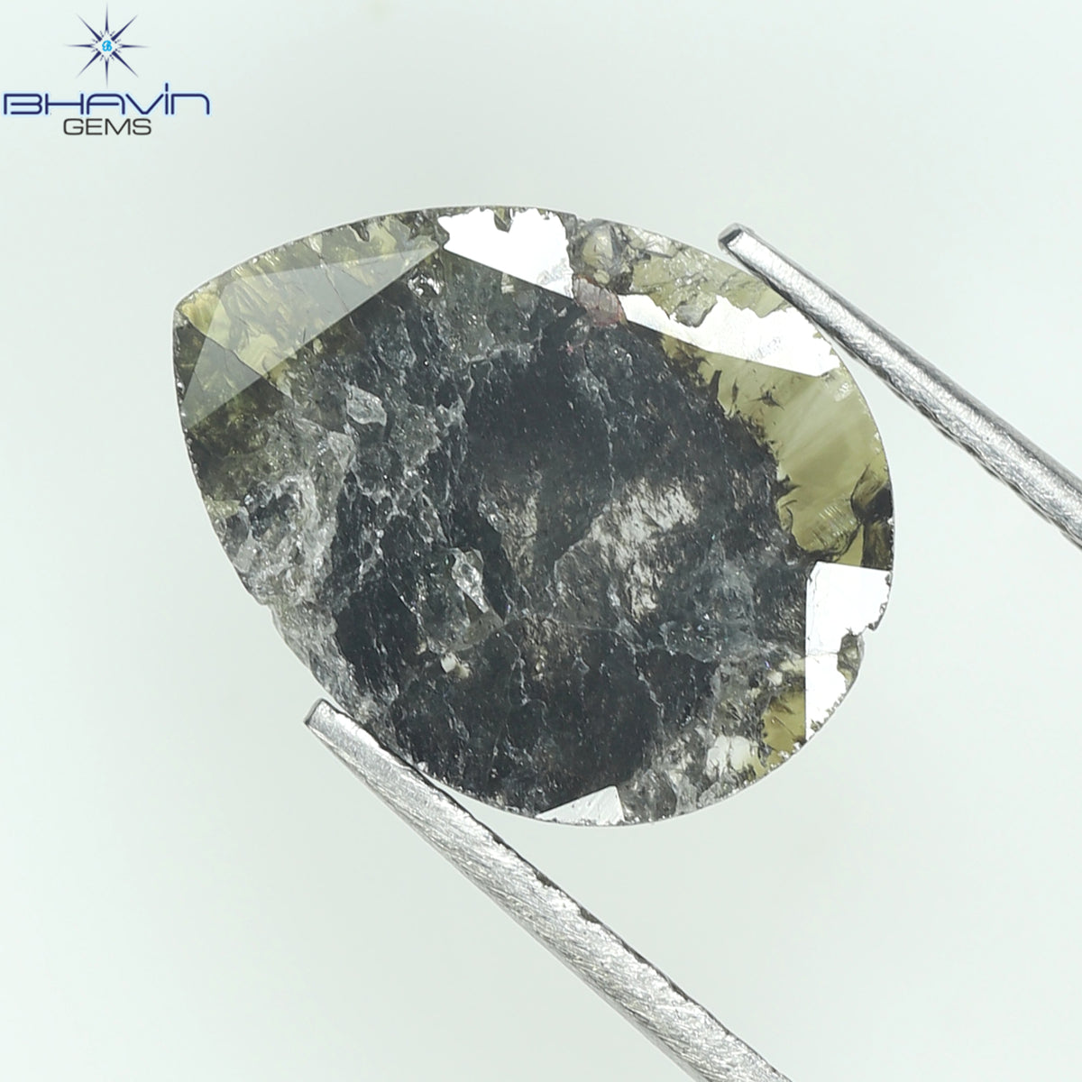 3.36 CT ペア スライス シェイプ ナチュラル ダイヤモンド ソルト アンド ペッパー カラー I3 クラリティ (15.82 MM)