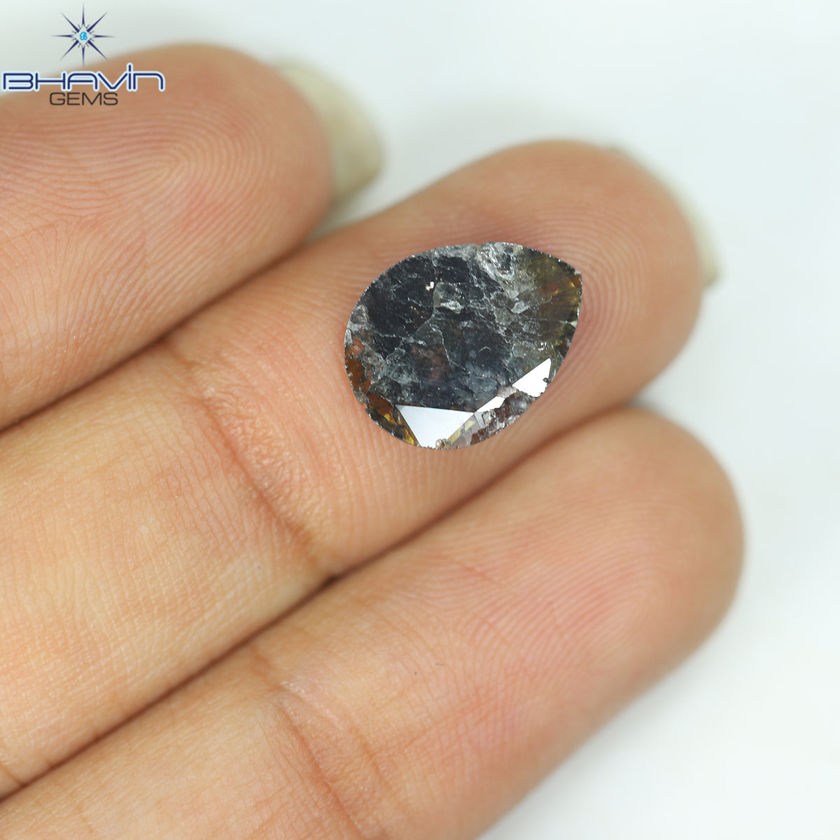 3.36 CT ペア スライス シェイプ ナチュラル ダイヤモンド ソルト アンド ペッパー カラー I3 クラリティ (15.82 MM)