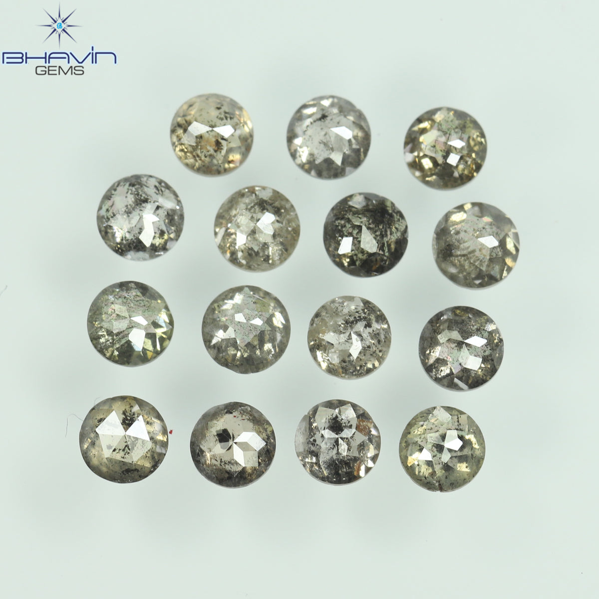 0.55 CT/7 個 ラウンド ローズ カット シェイプ ナチュラル ルース ダイヤモンド ソルト アンド ペッパー カラー I3 クラリティ (3.26 MM)