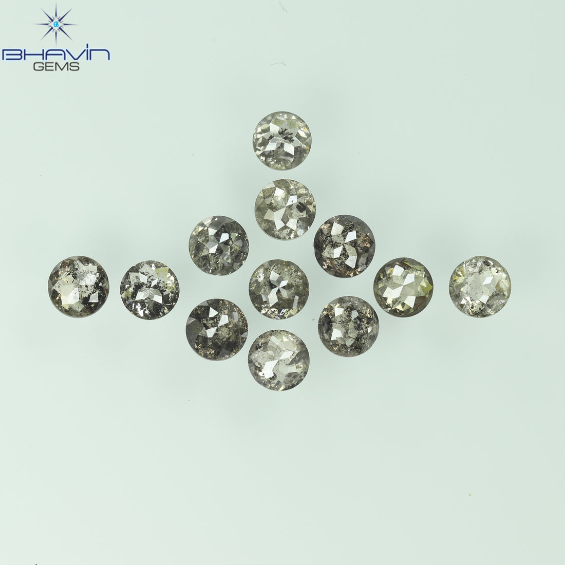 0.55 CT/7 個 ラウンド ローズ カット シェイプ ナチュラル ルース ダイヤモンド ソルト アンド ペッパー カラー I3 クラリティ (3.26 MM)