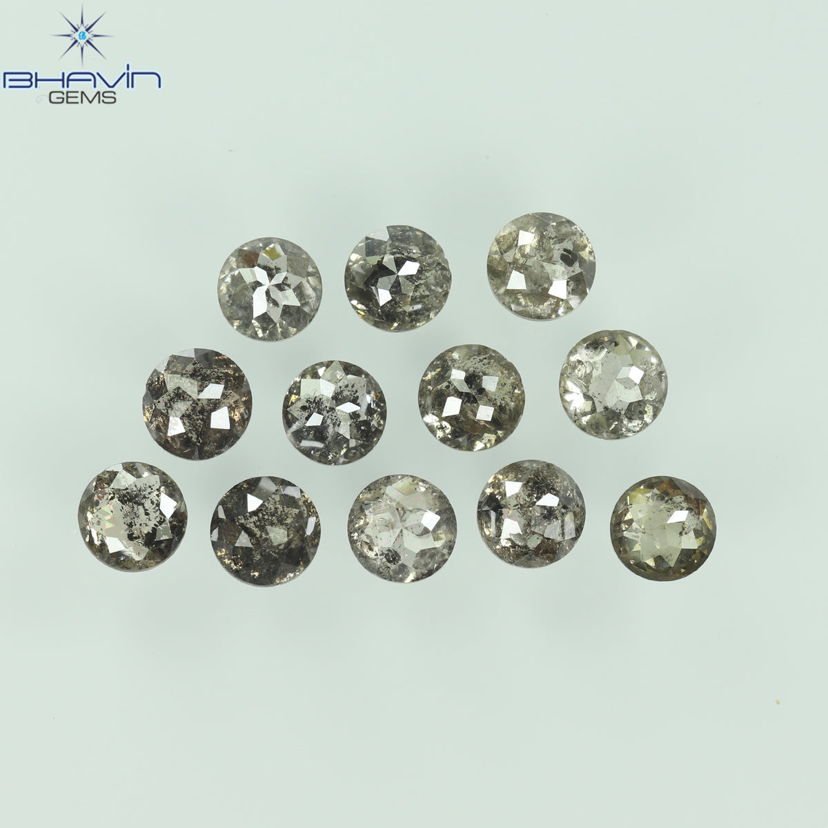 0.55 CT/7 個 ラウンド ローズ カット シェイプ ナチュラル ルース ダイヤモンド ソルト アンド ペッパー カラー I3 クラリティ (3.26 MM)