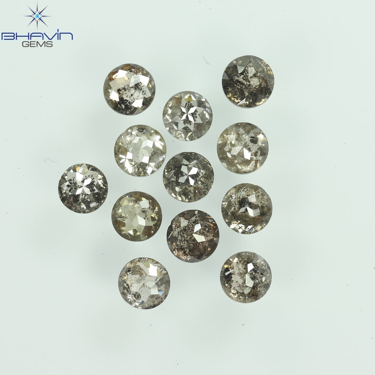 0.55 CT/7 個 ラウンド ローズ カット シェイプ ナチュラル ルース ダイヤモンド ソルト アンド ペッパー カラー I3 クラリティ (3.26 MM)