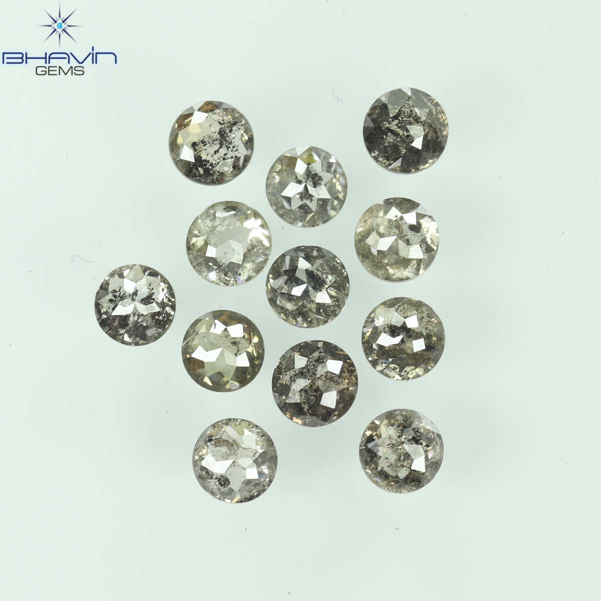 0.55 CT/7 個 ラウンド ローズ カット シェイプ ナチュラル ルース ダイヤモンド ソルト アンド ペッパー カラー I3 クラリティ (3.26 MM)