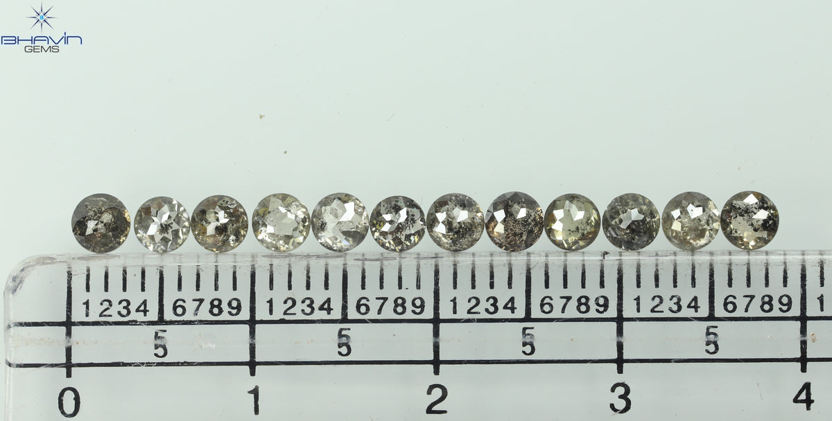 0.55 CT/7 個 ラウンド ローズ カット シェイプ ナチュラル ルース ダイヤモンド ソルト アンド ペッパー カラー I3 クラリティ (3.26 MM)