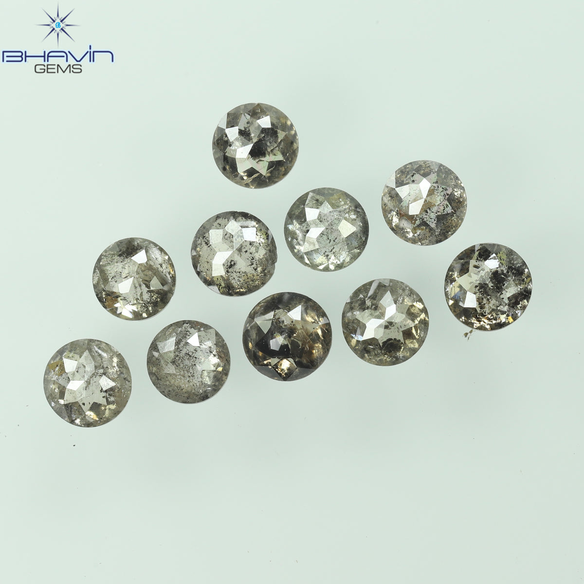 0.55 CT/7 個 ラウンド ローズ カット シェイプ ナチュラル ルース ダイヤモンド ソルト アンド ペッパー カラー I3 クラリティ (3.26 MM)