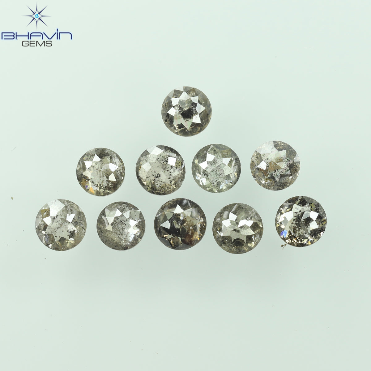 0.55 CT/7 個 ラウンド ローズ カット シェイプ ナチュラル ルース ダイヤモンド ソルト アンド ペッパー カラー I3 クラリティ (3.26 MM)