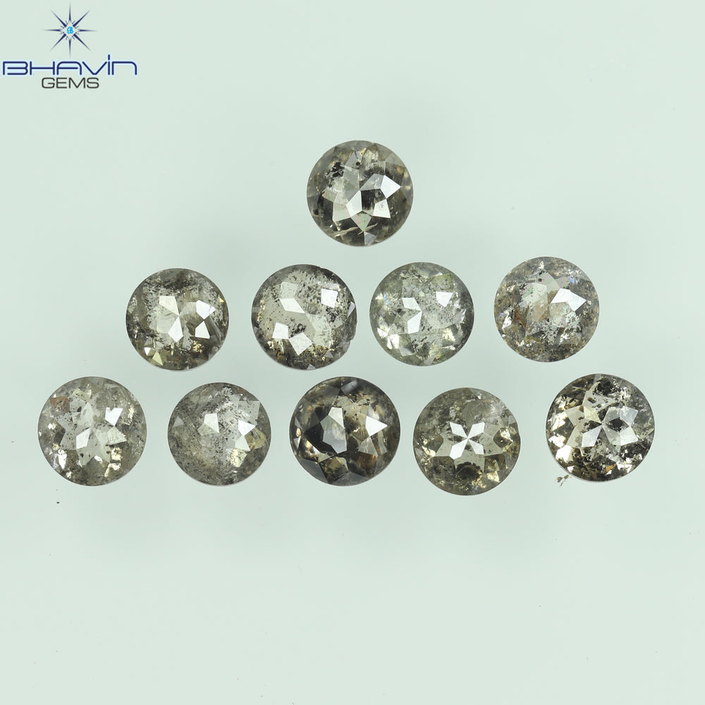 1.91 CT/10 Pcs Round Rose Cut Shape Natural Loose Diamond Salt And Pepper Color I3 Clarity (3.44 MM)
