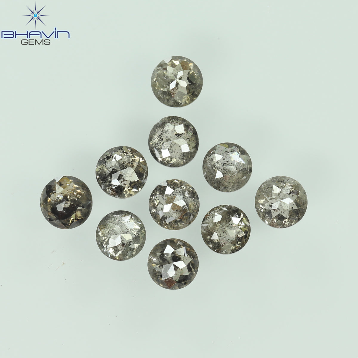 0.55 CT/7 個 ラウンド ローズ カット シェイプ ナチュラル ルース ダイヤモンド ソルト アンド ペッパー カラー I3 クラリティ (3.26 MM)