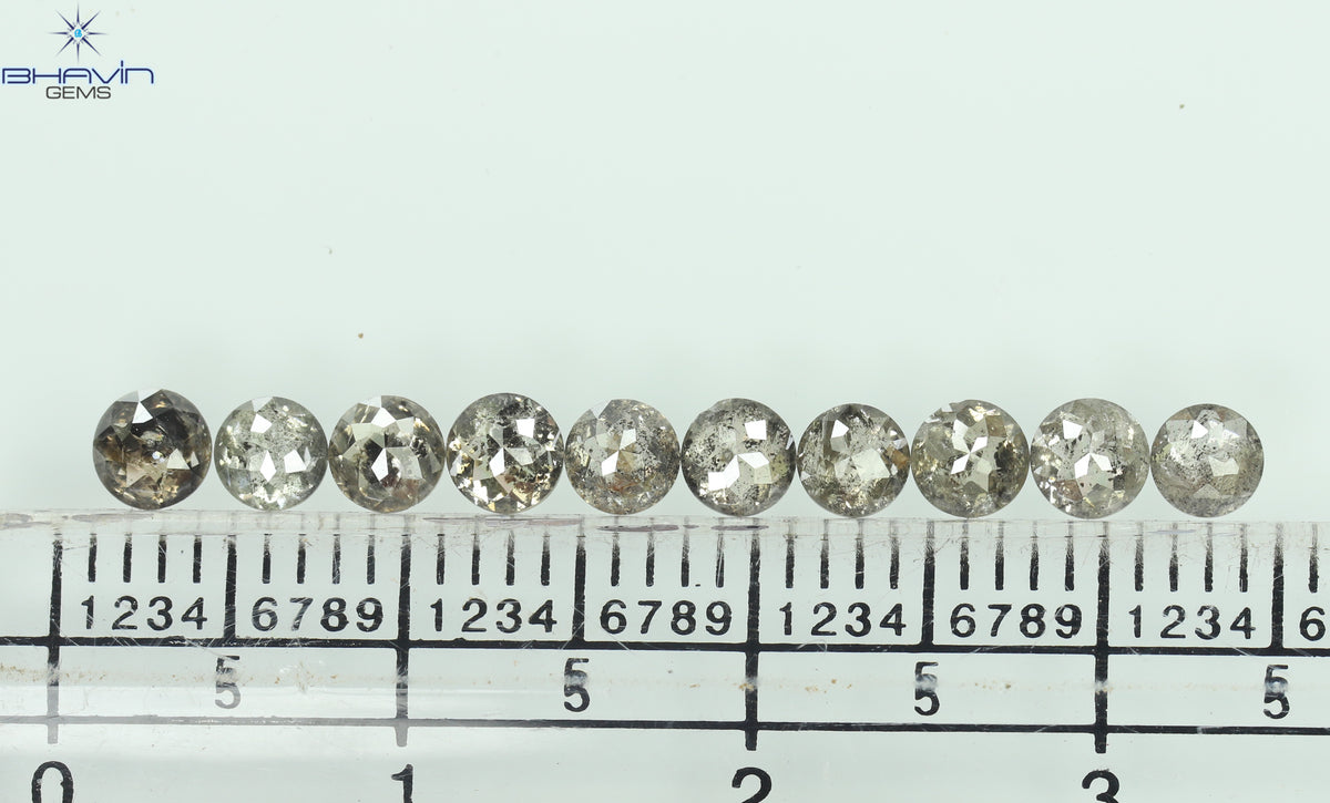 0.55 CT/7 個 ラウンド ローズ カット シェイプ ナチュラル ルース ダイヤモンド ソルト アンド ペッパー カラー I3 クラリティ (3.26 MM)