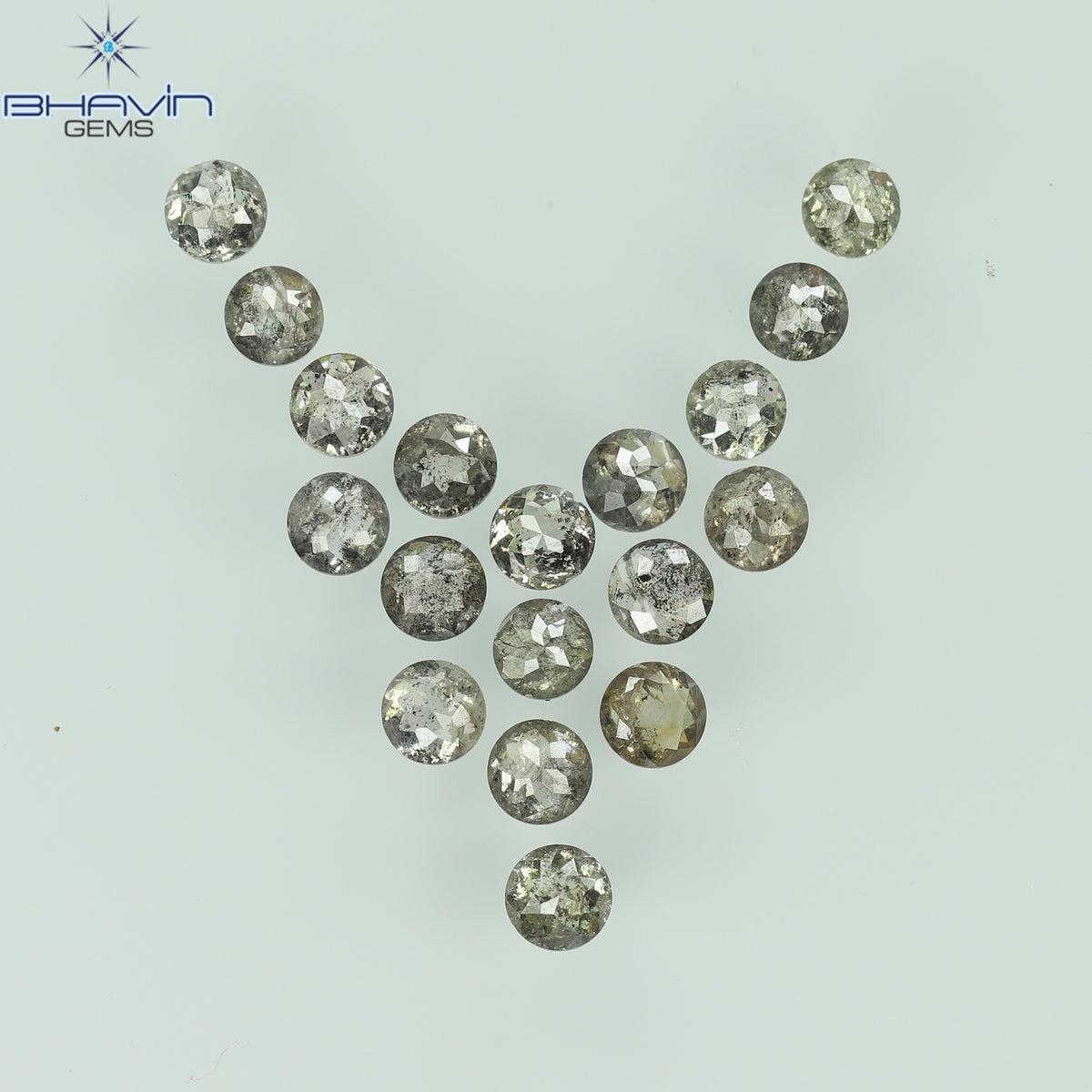 0.55 CT/7 個 ラウンド ローズ カット シェイプ ナチュラル ルース ダイヤモンド ソルト アンド ペッパー カラー I3 クラリティ (3.26 MM)