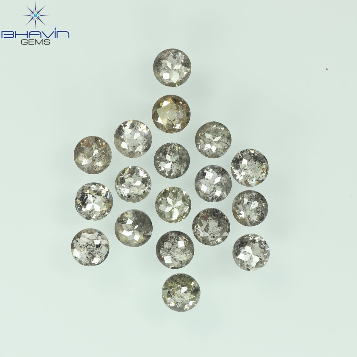 0.55 CT/7 個 ラウンド ローズ カット シェイプ ナチュラル ルース ダイヤモンド ソルト アンド ペッパー カラー I3 クラリティ (3.26 MM)