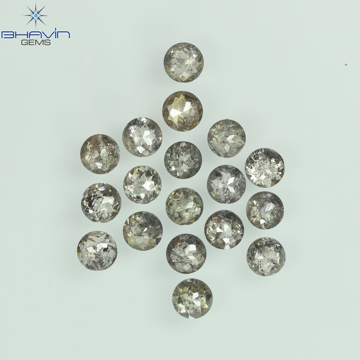 0.55 CT/7 個 ラウンド ローズ カット シェイプ ナチュラル ルース ダイヤモンド ソルト アンド ペッパー カラー I3 クラリティ (3.26 MM)