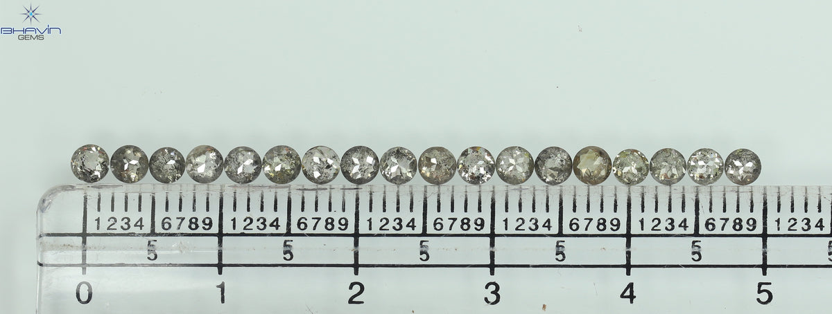 0.55 CT/7 個 ラウンド ローズ カット シェイプ ナチュラル ルース ダイヤモンド ソルト アンド ペッパー カラー I3 クラリティ (3.26 MM)