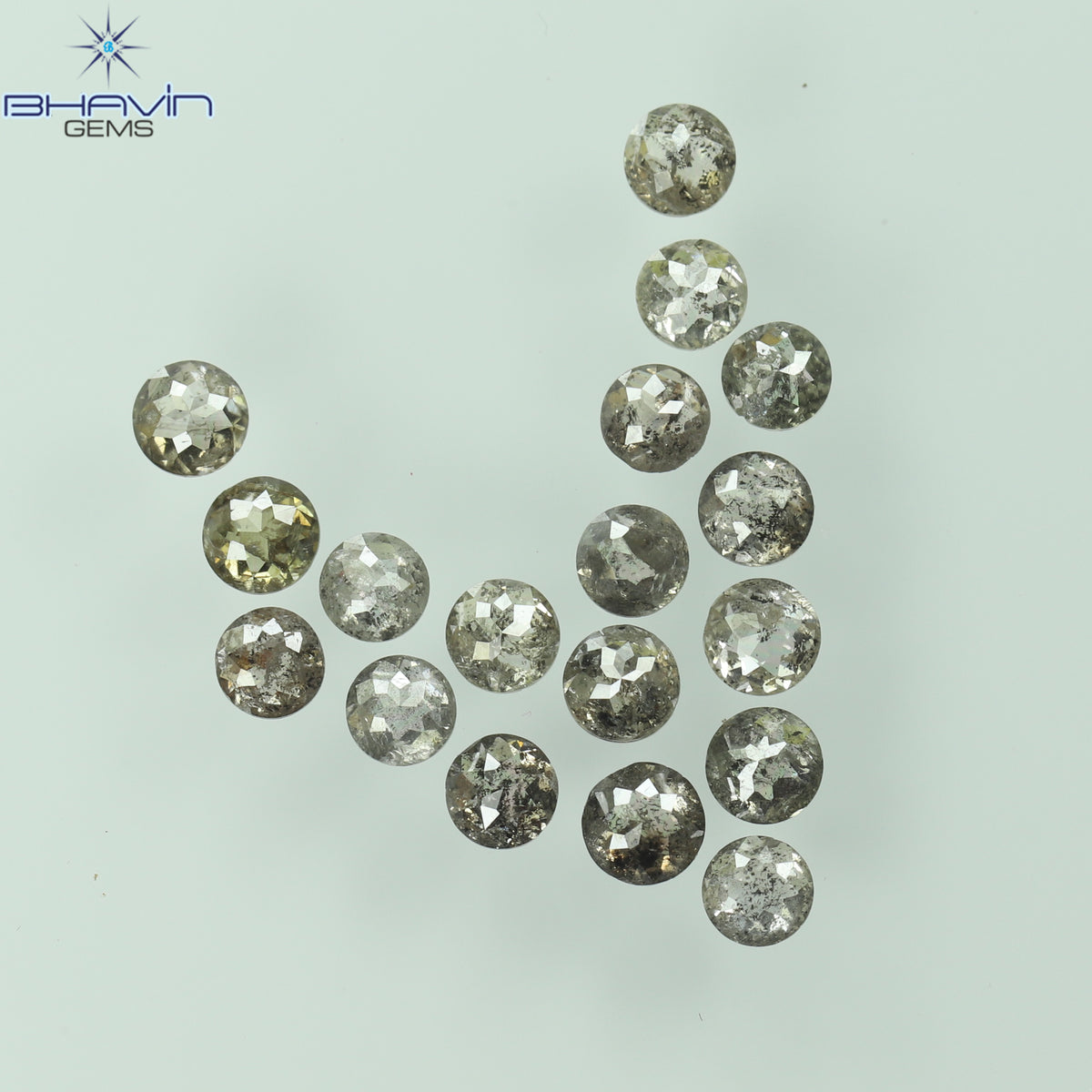 1.64 CT/18 Pcs Natural Round Rose Cut Diamond Salt and Pepper Color Clarity I3 (2.61 MM)