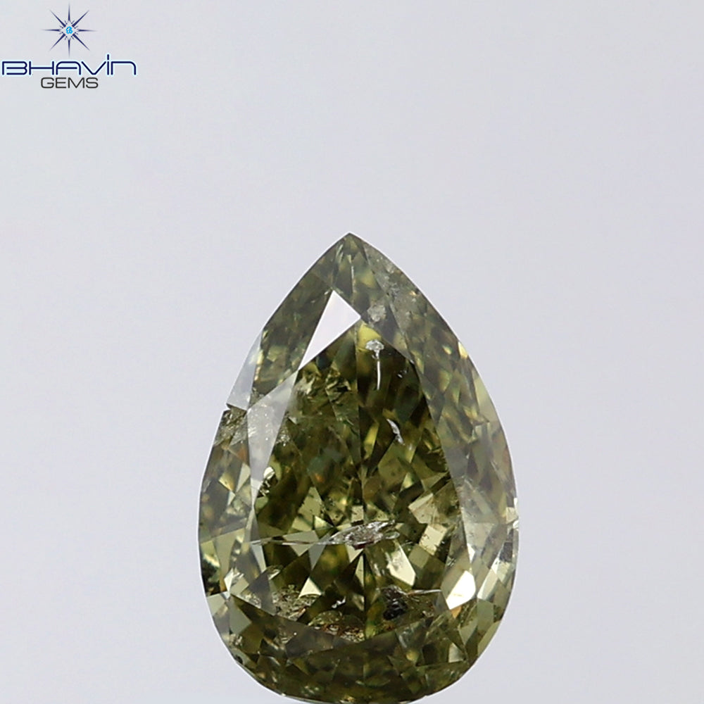 1.01 CT Pear Shape Natural Diamond Green (Chameleon) Color I2 Clarity (8.00 MM)