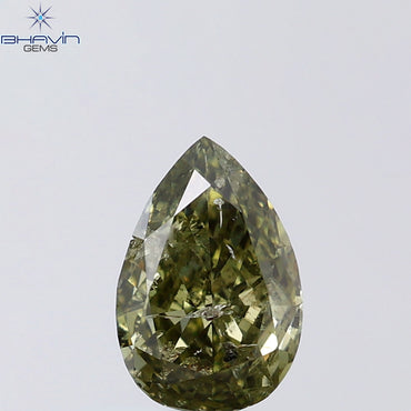 1.01 CT Pear Shape Natural Diamond Green (Chameleon) Color I2 Clarity (8.00 MM)
