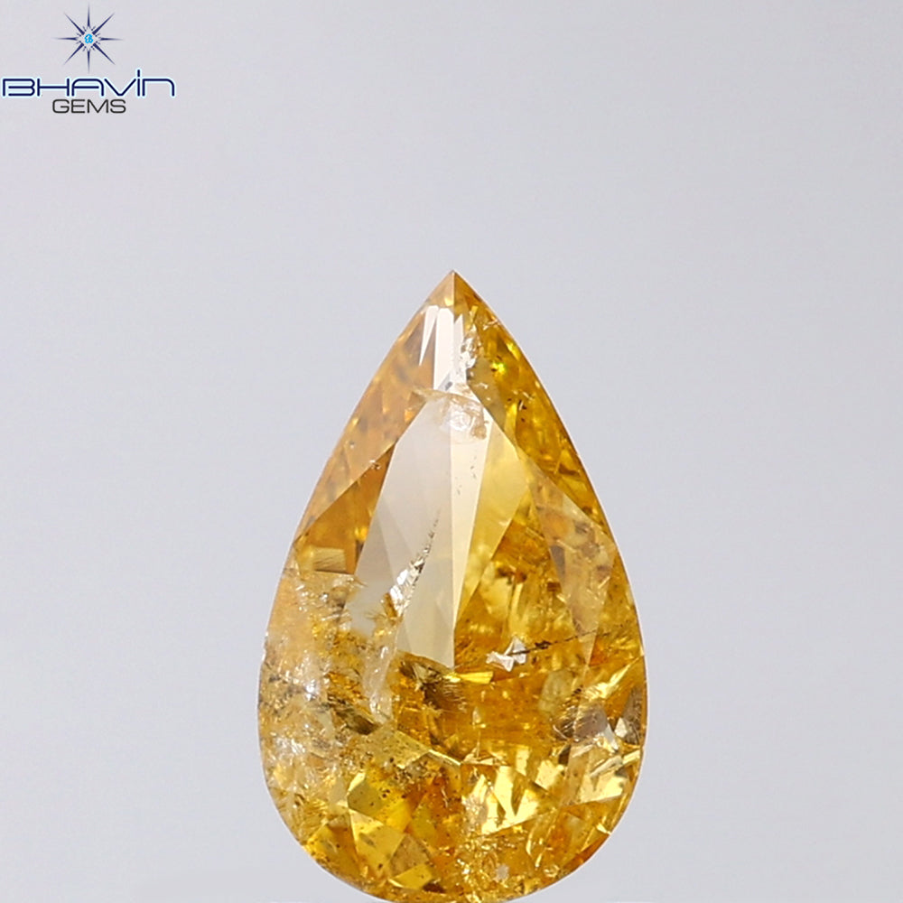 0.83 CT Pear Shape Natural Diamond Orange Color I3 Clarity (8.91 MM)