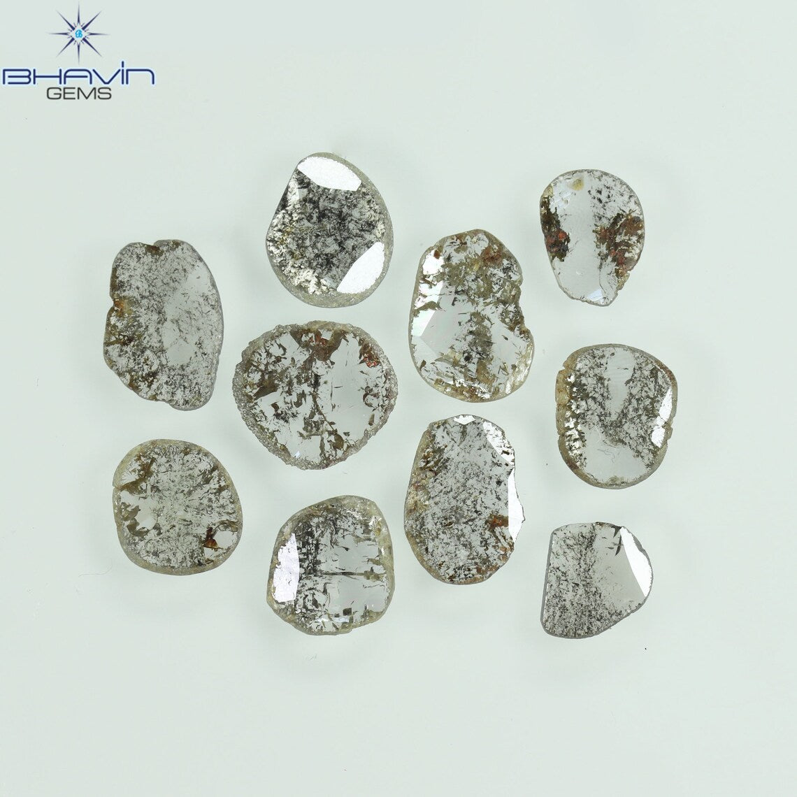 1.77 CT/10 Pcs Natural Slice Diamond Salt and Pepper Color Clarity I3 (5.68 MM)