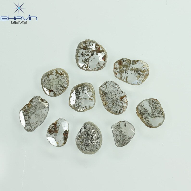1.77 CT/10 Pcs Natural Slice Diamond Salt and Pepper Color Clarity I3 (5.68 MM)