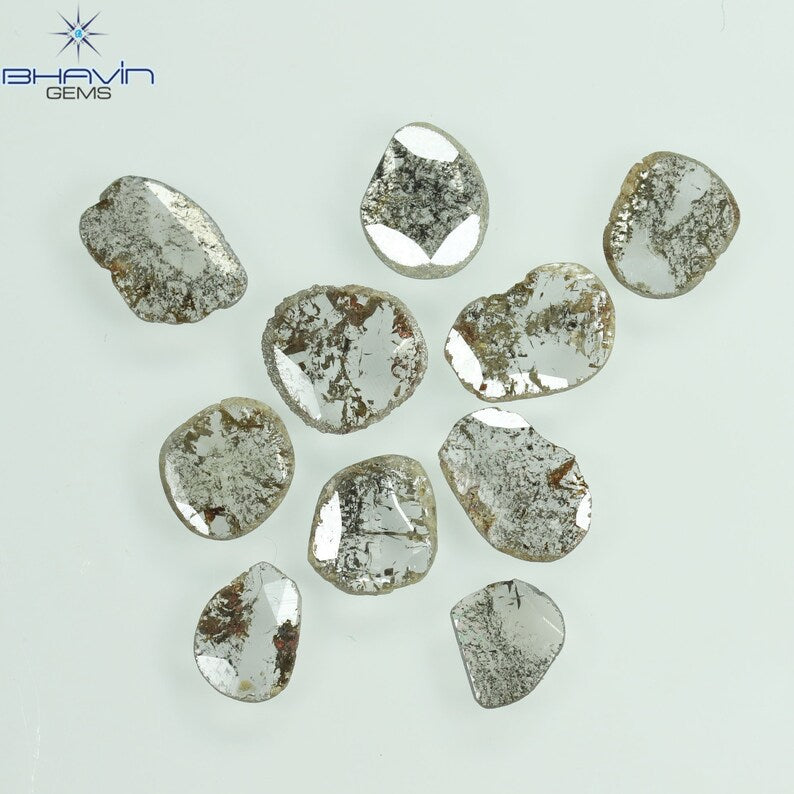 1.77 CT/10 Pcs Natural Slice Diamond Salt and Pepper Color Clarity I3 (5.68 MM)