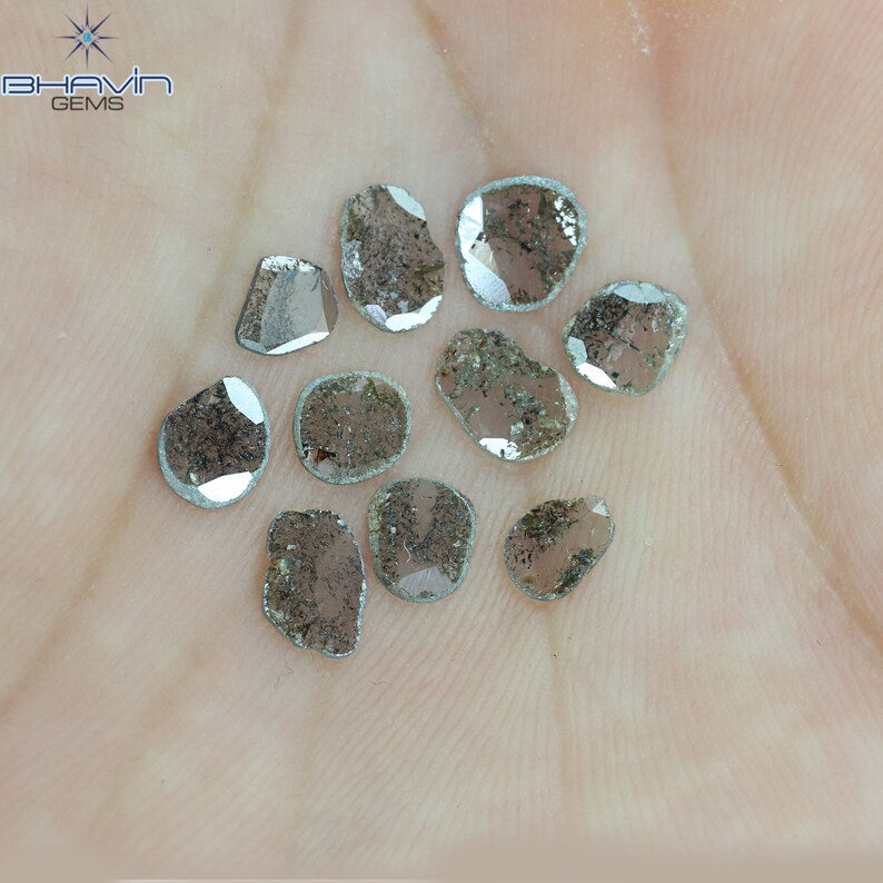 1.77 CT/10 Pcs Natural Slice Diamond Salt and Pepper Color Clarity I3 (5.68 MM)