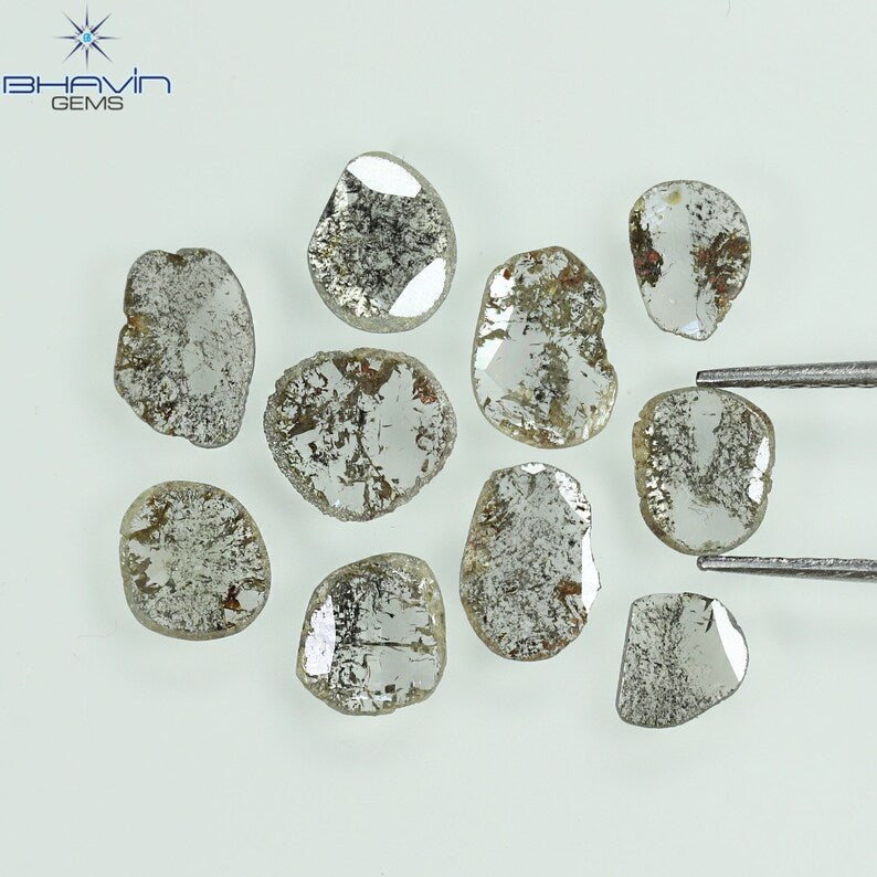 1.77 CT/10 Pcs Natural Slice Diamond Salt and Pepper Color Clarity I3 (5.68 MM)