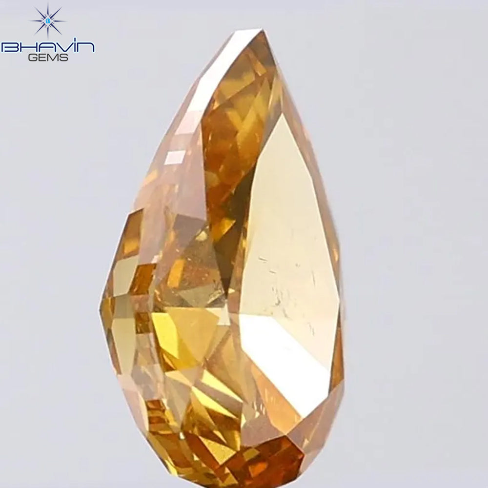 1.03 CT Pear Shape Natural Diamond Orange Color SI1 Clarity (8.13 MM)
