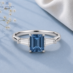 Emerald Cut Three Stone Engagement Ring with Tapered Baguette Setting