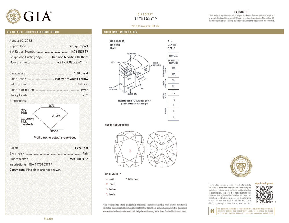 GIA Certified 1.00 CT Cushion Diamond Natural  Brownish Yellow Color VS2 Clarity (6.21 MM) (Copy)